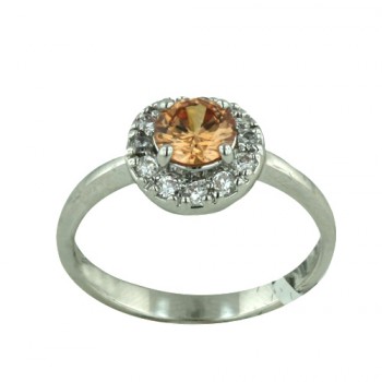 Brass Ring 6mm Champange Clear on 2mm Clear Cubic Zirconia Bezel - 8
