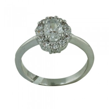 Brass Ring 5X7 Clear Oval Cubic Zirconia Center 2mm Clear Cubic Zirconia Arou - 8