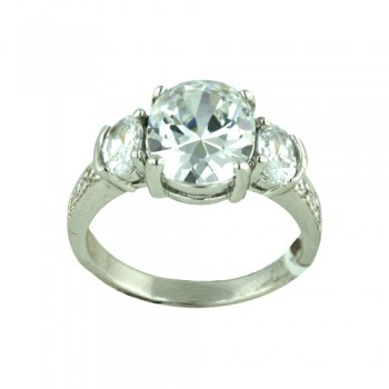 Brass Ring 11X9mm Oval Clear Cubic Zirconia with Smaller Oval+Rd - 8