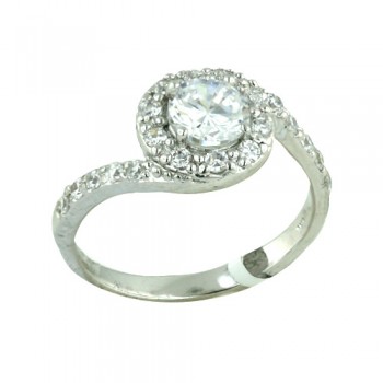 Brass Ring 6mm Clear Cubic Zirconia on Clear Cubic Zirconia Paved Swirl - 8