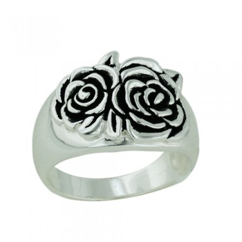 Brass Ring Carved Rose on Band with Antiq Brushing - 8