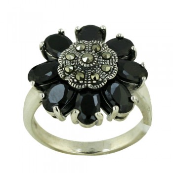 Brass Ring Flower Shape With Black Cz Petals 8Mm/6