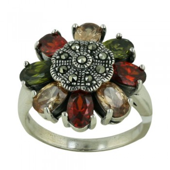 Brass Ring Flower Shape With Multi Color Cz Petals