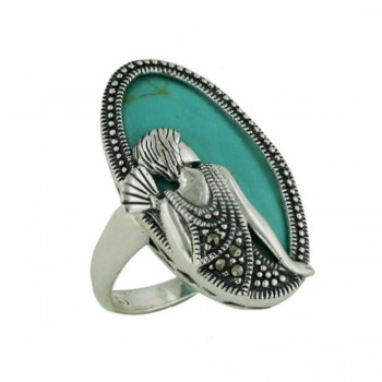 Marcasite Ring 11-22mm Turquoise Oval with Lady Portrait