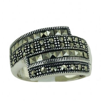 Marcasite Ring Pave Marcasite Oxidized Rope Rows Square Cut - 8