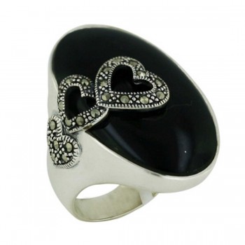 Marcasite Ring 33X22mm Onyx Oval with Open Marcasite Double Joined