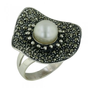 Marcasite Ring White Fresh Water Pearl with Marcasite Irregular