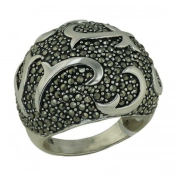 Marcasite Ring Dome Marcasite 22mm Width Wavy Plain