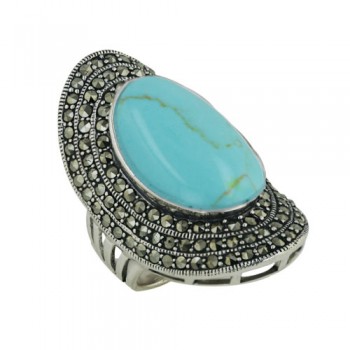 Marcasite Ring with Oval Turquoise with Marcasite Around