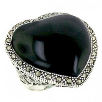 Marcasite Ring with Heart Onyx with Marcasite Around