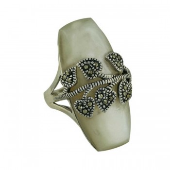 Marcasite Ring with Mother of Pearl 15X34mm with Marcasite Leaves