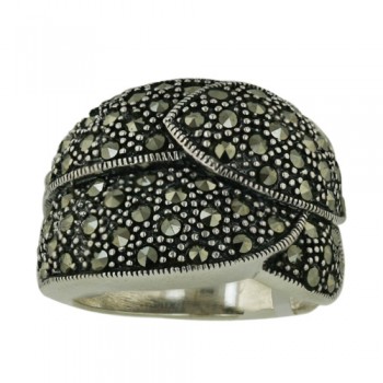 Marcasite Ring Wide Band Stipple Finishing