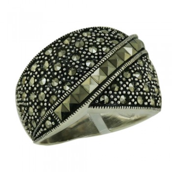 Marcasite Ring Wide Band Cross Line in The Center with Marca