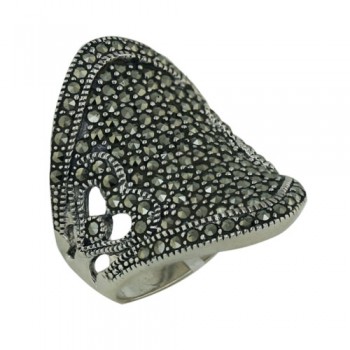 Marcasite Ring Pave Marcasite Concave with Marcasite Border