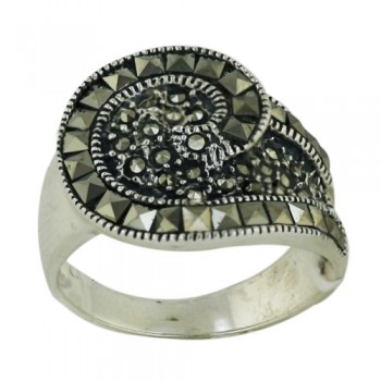 Marcasite Ring with Square Marcasite Swirl with Round Marcasite in Cent