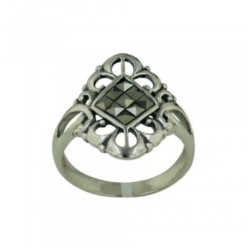 Marcasite Ring with Curl Border with Rhombus Square Marcasite Cent