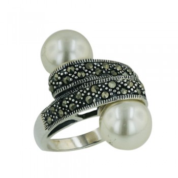 Marcasite Ring Marcasite Ling with Two Faux Pearl