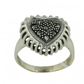 Marcasite Ring Heart with Ridged Border