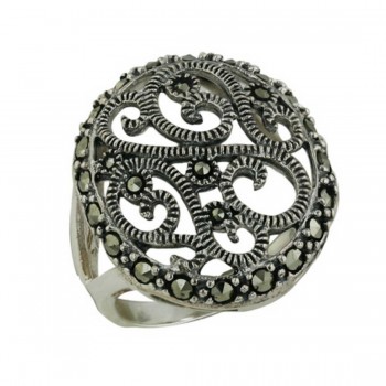 Marcasite Ring 22X24mm Oval Filgree with Marcasite Pave O