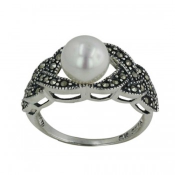 Marcasite Ring 8mm Shell Peral Center 3 Layers Braded Eac