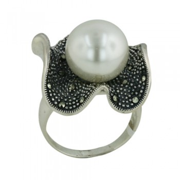 Marcasite Ring 12.5mm Shall Pearl Marcasite Waved Base Band Nick