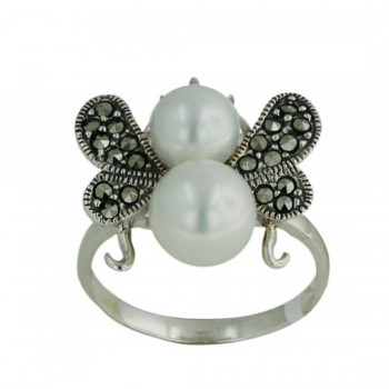 Marcasite Ring Honey Bee 9mm 7mm Shell Pearl Marcasite Wings 3mm