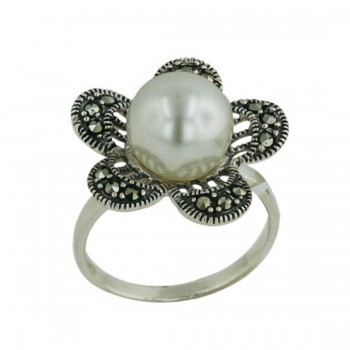 Marcasite Ring 10mm Shall Peral 5 Marcasite Pave Petal