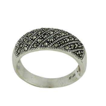 Marcasite Ring Puffy with Slanted Line Design