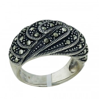 Marcasite Ring Puffy Marcasite Oval Shape Paved in Teardr