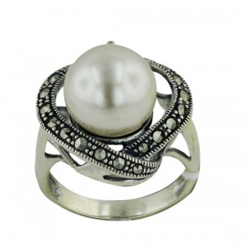 Marcasite Ring Marcasite Forms Heart Around 12mm Pearl C