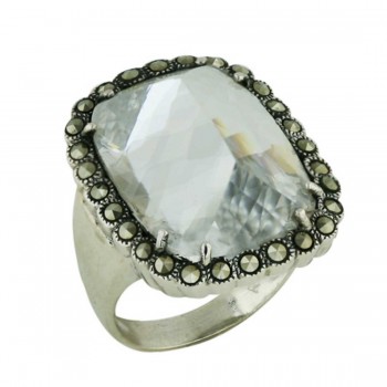Marcasite Ring 14.5X19mm Clear Cubic Zirconia Marcasite Surrounding