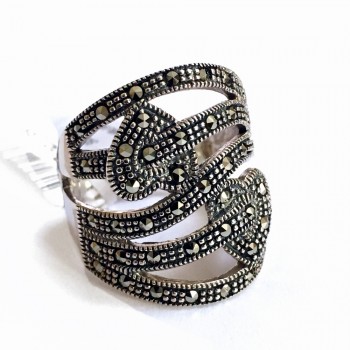 Marcasite Ring Marcasite Strands Going Through Two Hearts
