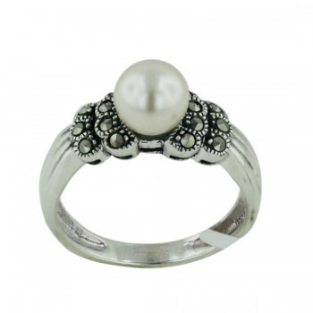 Marcasite Ring 7mm Pearl Marcasite Ruffle on Side