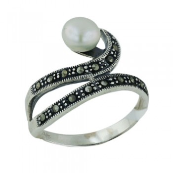 MS Ring Marcasite Curve W/ 6Mm Fp