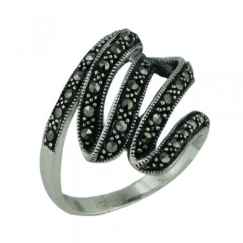 MS Ring Ribbon Wave Pattern W/ Marcasite