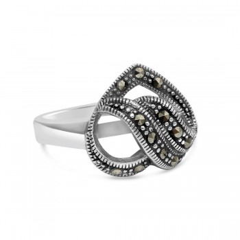 Marcasite Ring Open Heart with Curve Across