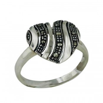 Marcasite Ring Heart Open Waves