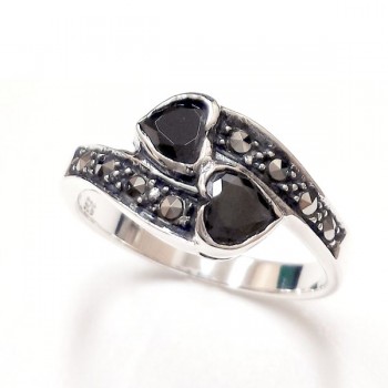 Marcasite Ring Heart Black Cubic Zirconia by Pass