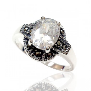 MS Ring Oval Clear Cz Upright