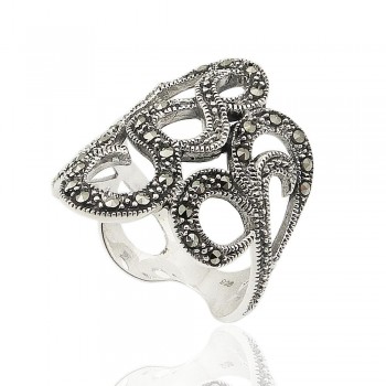 MS Ring Marcasite Pave Swirl Lines