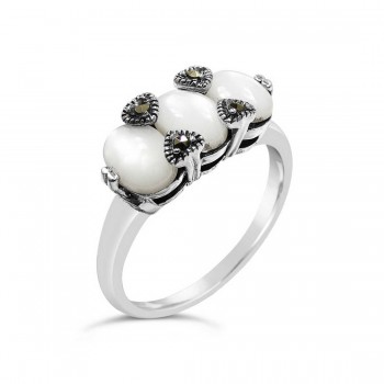 MARCASITE RING TRI STONE MOTHER OF PEARL