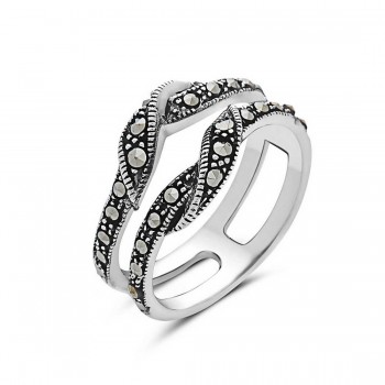 Marcasite Ring Knotted Double Marcasite Line 