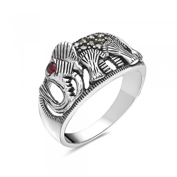 Marcasite RING ELEPHANT WITH LONG TRUNK RED COLOR EYE
