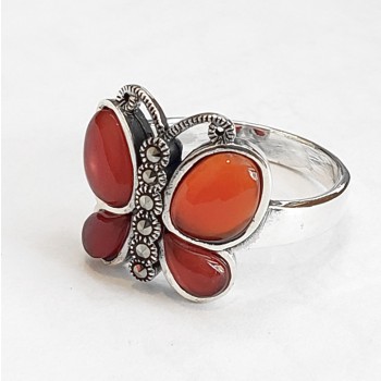 Marcasite RING BUTTERFLY RED CARNLIAN ON WINGS