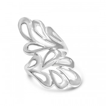 Sterling Silver Ring Plain Oppositive Open Leaves--E-coated/Nickle Free--