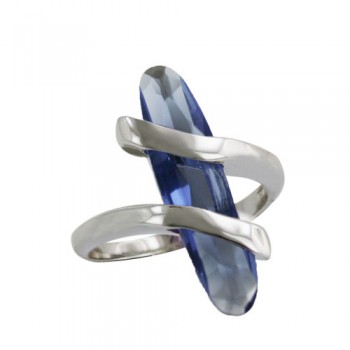 Sterling Silver Ring Oval 5X25mm Tanzanite Crystal