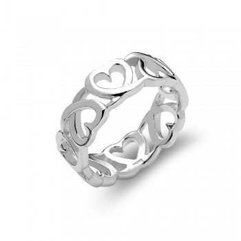 Sterling Silver Ring Bang with Heart Pattern All Around -E-coated-