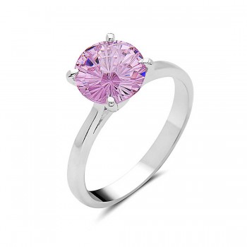 Sterling Silver Ring 8mm Flower Cut Pink Cubic Zirconia Solitaire