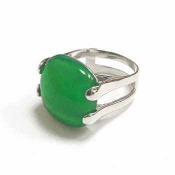 Sterling Silver Ring Cushion Cut Green Jade 18Mm