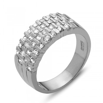 Sterling Silver Ring 4 Row Clear Cubic Zirconia Band